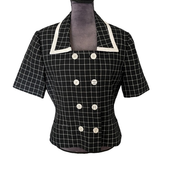 Le Suit Black and White Short Sleeve Blazer Size 10 - Picture 1 of 7
